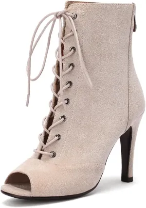 Women's Fashion Sexy Peep Toe High Heels Dressy Ankle Booties Lace Up Zip Dance Stilettos Heeled Sandals