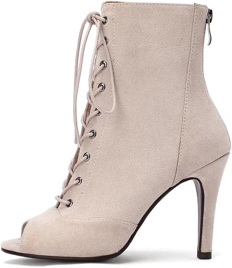 Women's Fashion Sexy Peep Toe High Heels Dressy Ankle Booties Lace Up Zip Dance Stilettos Heeled Sandals