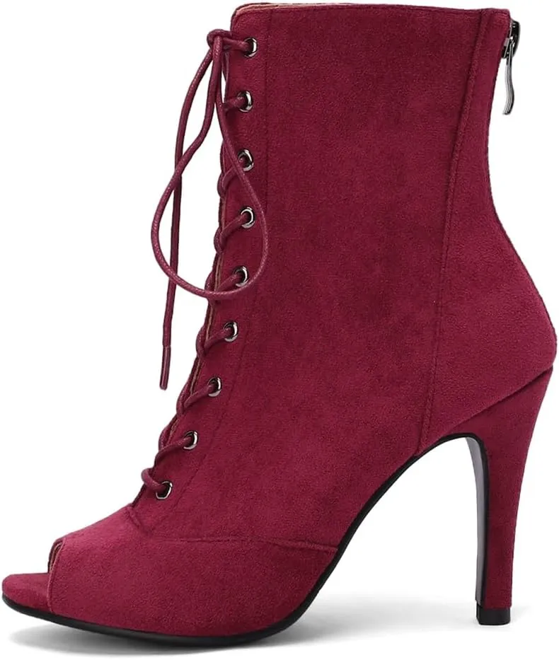 Women's Fashion Sexy Peep Toe High Heels Dressy Ankle Booties Lace Up Zip Dance Stilettos Heeled Sandals
