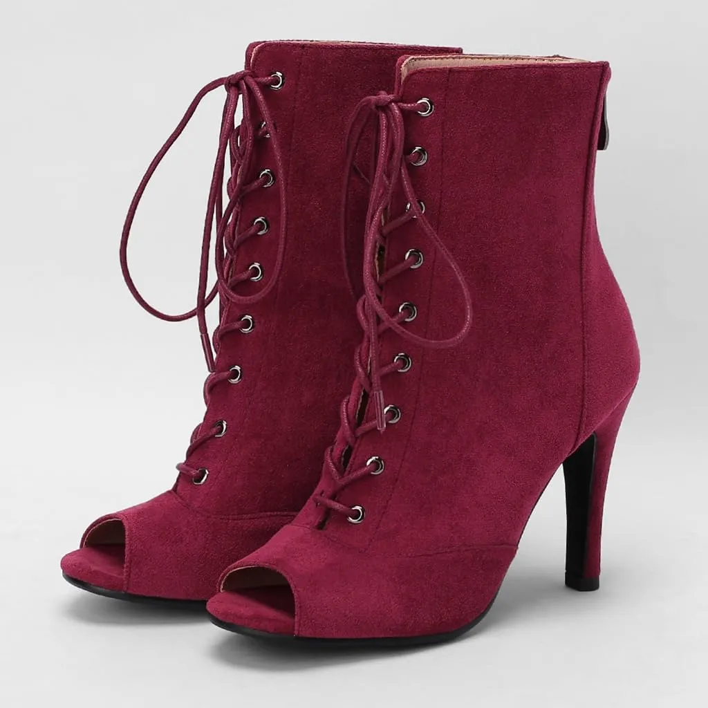 Women's Fashion Sexy Peep Toe High Heels Dressy Ankle Booties Lace Up Zip Dance Stilettos Heeled Sandals