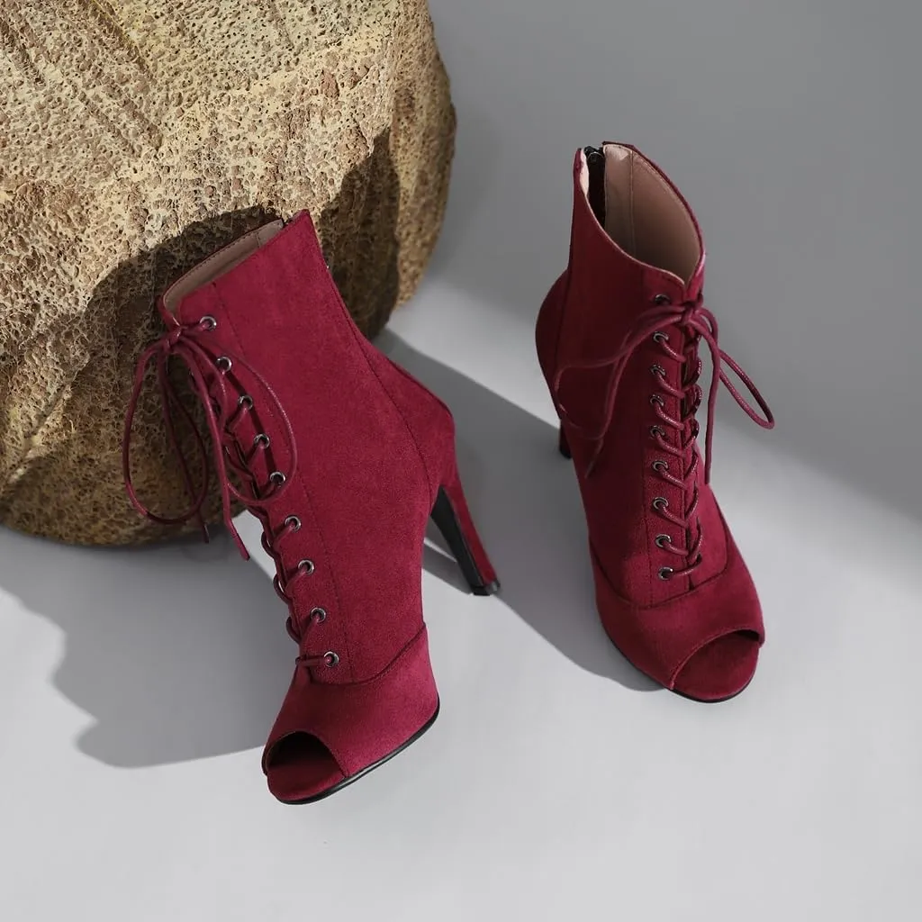 Women's Fashion Sexy Peep Toe High Heels Dressy Ankle Booties Lace Up Zip Dance Stilettos Heeled Sandals