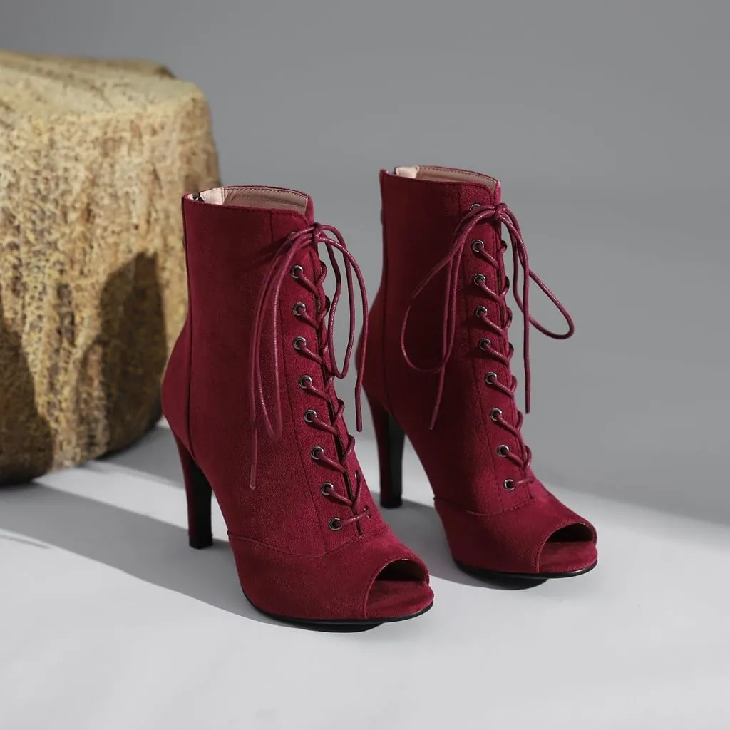 Women's Fashion Sexy Peep Toe High Heels Dressy Ankle Booties Lace Up Zip Dance Stilettos Heeled Sandals