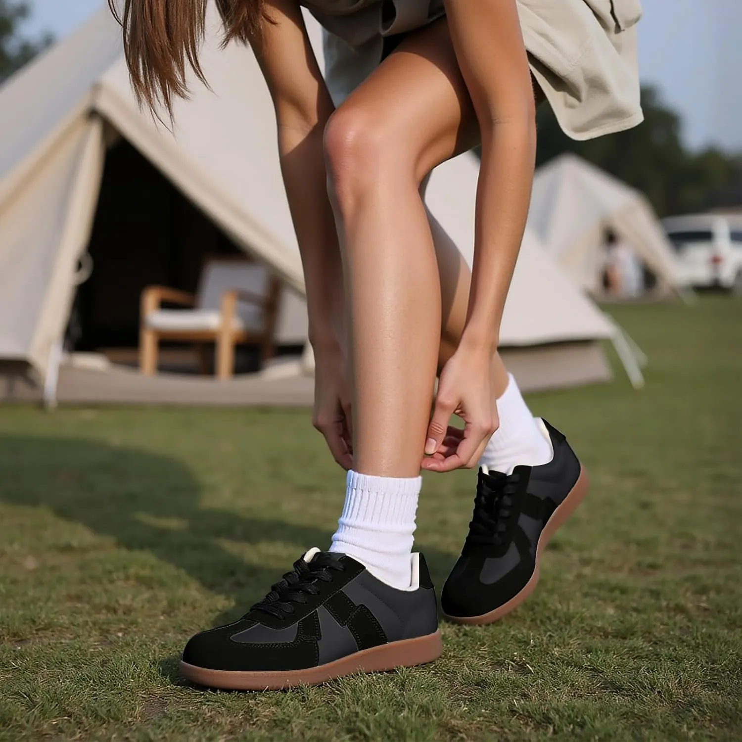 Womens Fashion Sneakers Casual Retro Walking Shoes Comfortable Lace-Up Skate Shoes with Arch Support