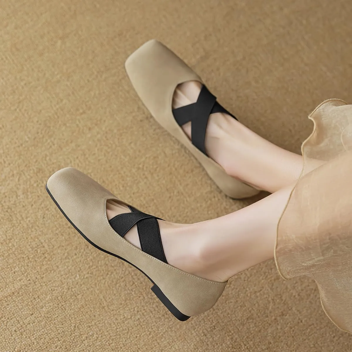 Womens Fashion Square Toe Single Shoes Intersect Ankle Strap Vintage Party