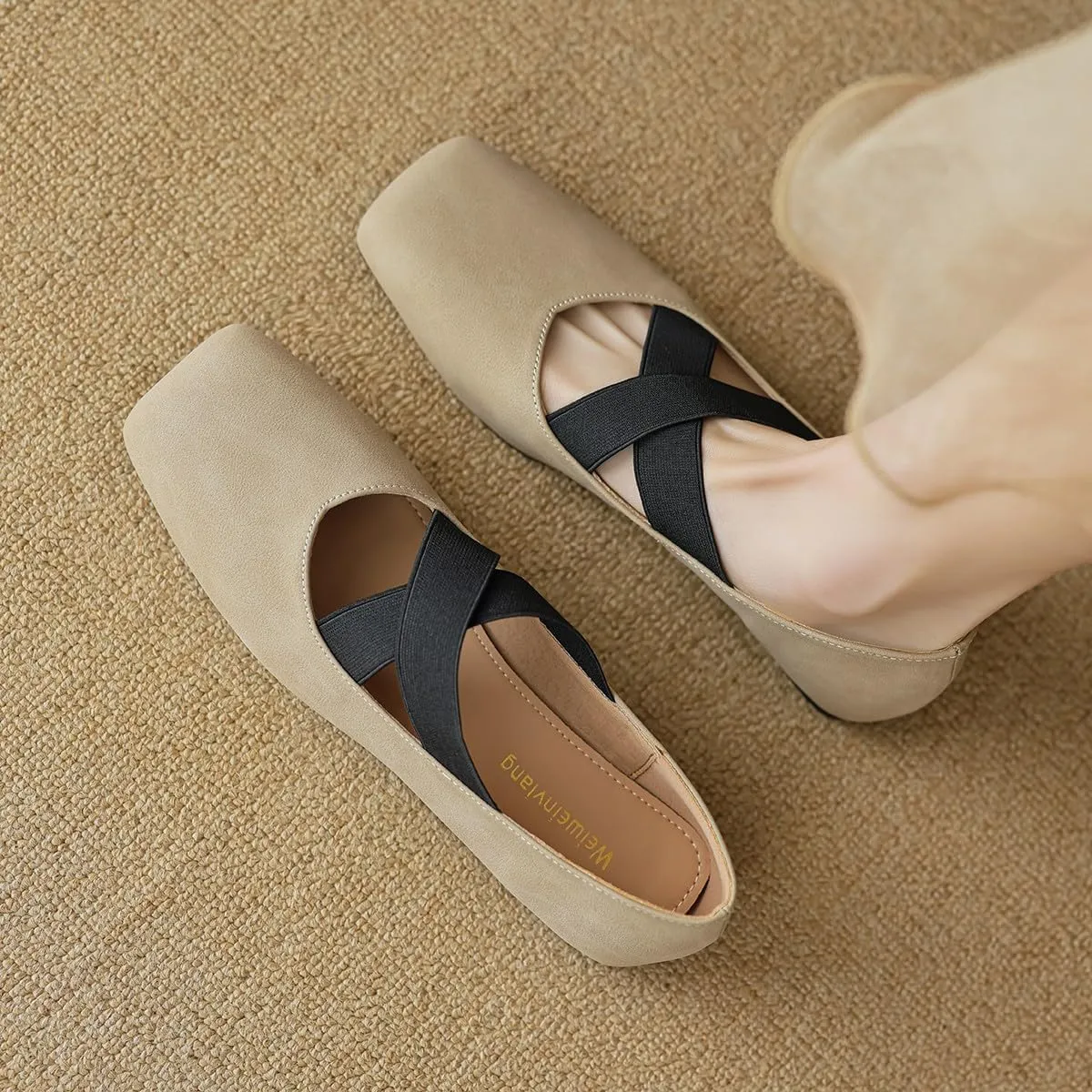Womens Fashion Square Toe Single Shoes Intersect Ankle Strap Vintage Party
