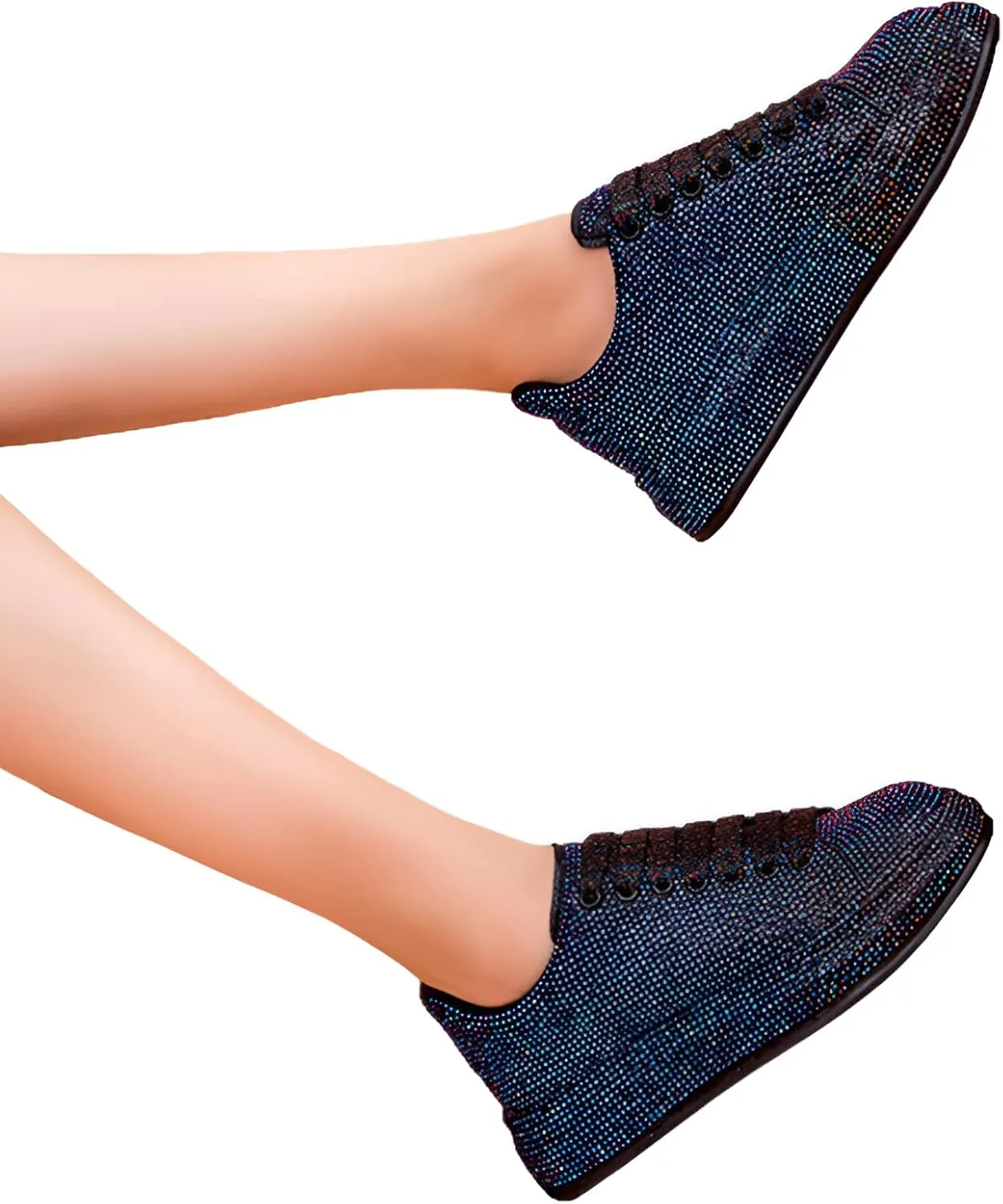 Women's Fashion Thick Sole Sneakers Glitter Gradient Colors Rhinestones Lace-Up Casual Sports Shoes