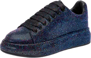Women's Fashion Thick Sole Sneakers Glitter Gradient Colors Rhinestones Lace-Up Casual Sports Shoes