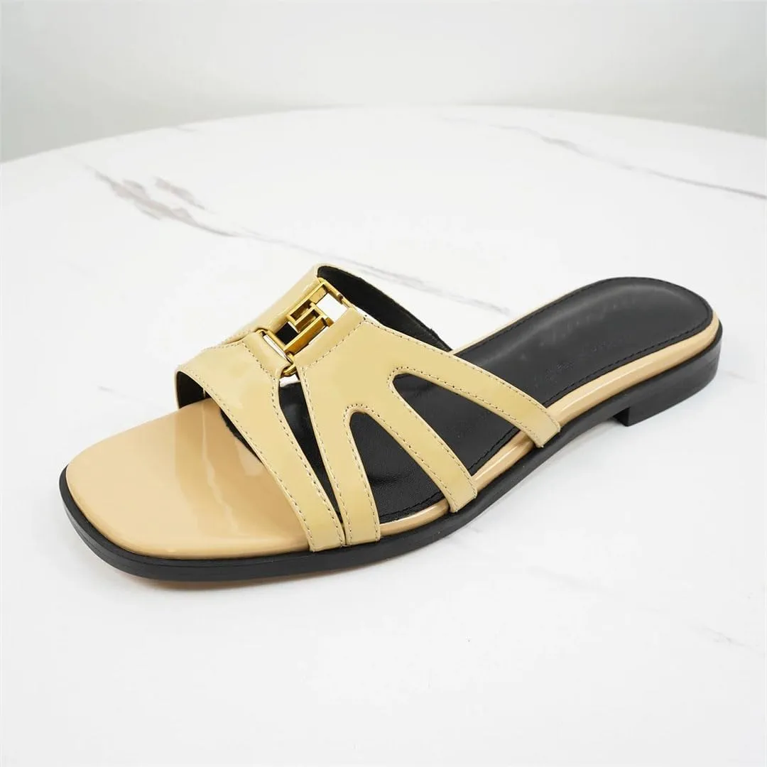 Women's Flat Summer Slippers Genuine Leather Handmade Luxury Banquet Shoes Pull On Elegant Design Sandals