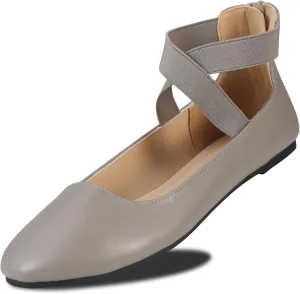 Women's Flats Comfortable Fashion Shoes for Women with Elastic Ankle Straps Dressy Ballerina Style Closed Toe s for Women Casual Flat