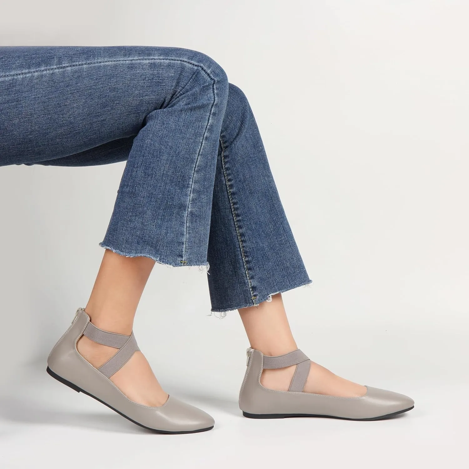 Women's Flats Comfortable Fashion Shoes for Women with Elastic Ankle Straps Dressy Ballerina Style Closed Toe s for Women Casual Flat
