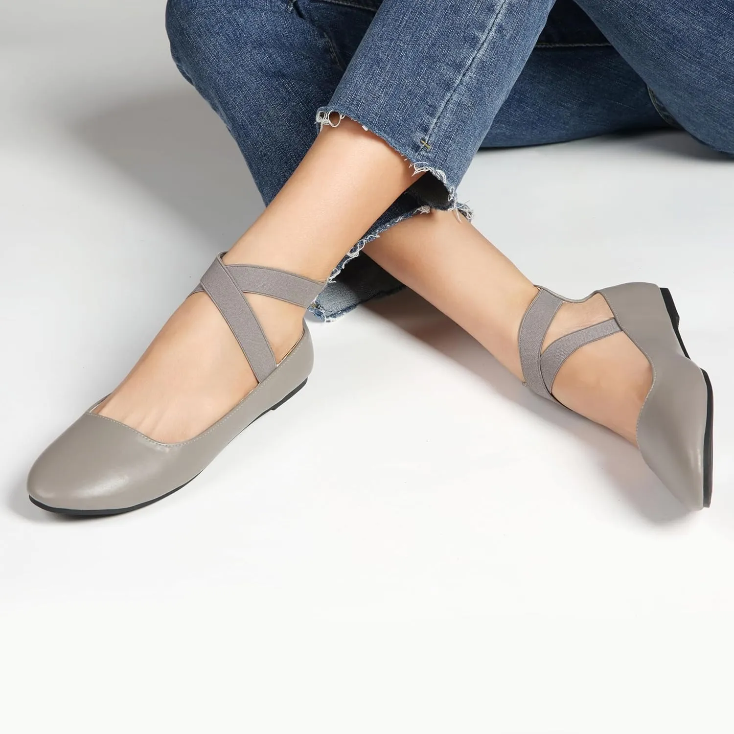 Women's Flats Comfortable Fashion Shoes for Women with Elastic Ankle Straps Dressy Ballerina Style Closed Toe s for Women Casual Flat