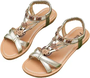 Women's Flats Sandals Summer Bohemian Beaded Dress Shoes Comfortable Walking Summer Slip on Womens Sandal