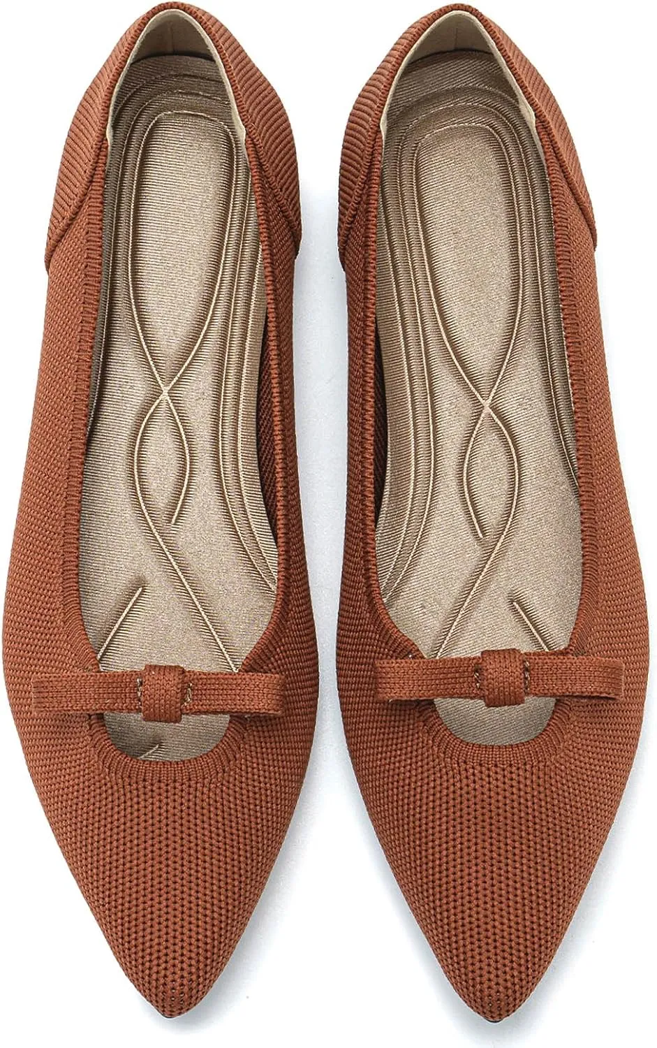 Women's Flats Shoes Comfortable Slip On Shoes Classic Dressy Pointed Toe Bow Knit Ballet Flat