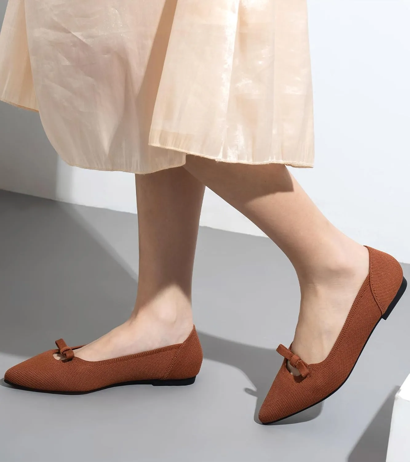 Women's Flats Shoes Comfortable Slip On Shoes Classic Dressy Pointed Toe Bow Knit Ballet Flat