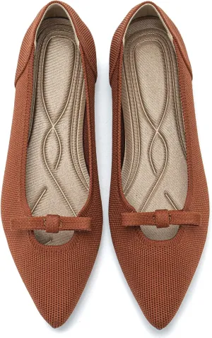 Women's Flats Shoes Comfortable Slip On Shoes Classic Dressy Pointed Toe Bow Knit Ballet Flat