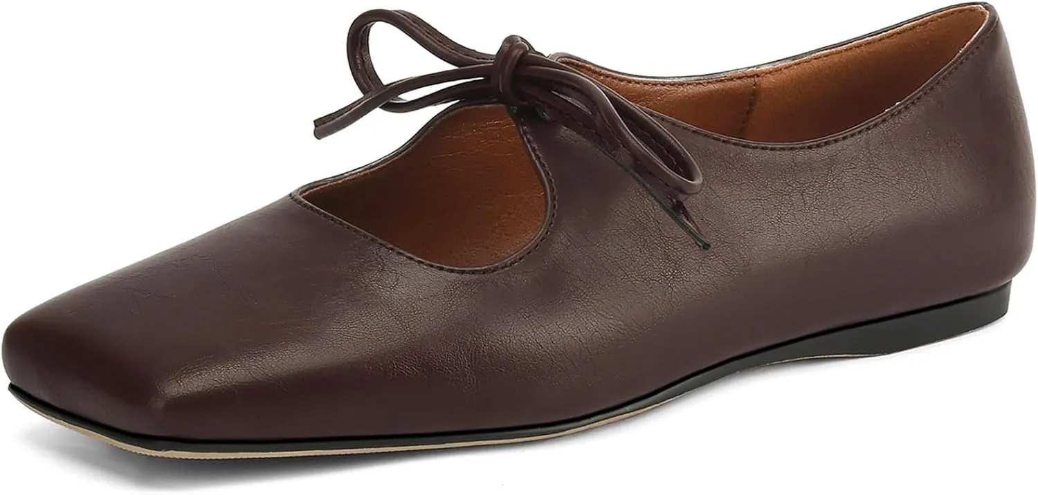 Women's Flats Soft Faux Leather Mary Jane Flats Comfortable Ballet Flats Business Casual Work Square Toe Slip On Dress Mary Jane Shoes
