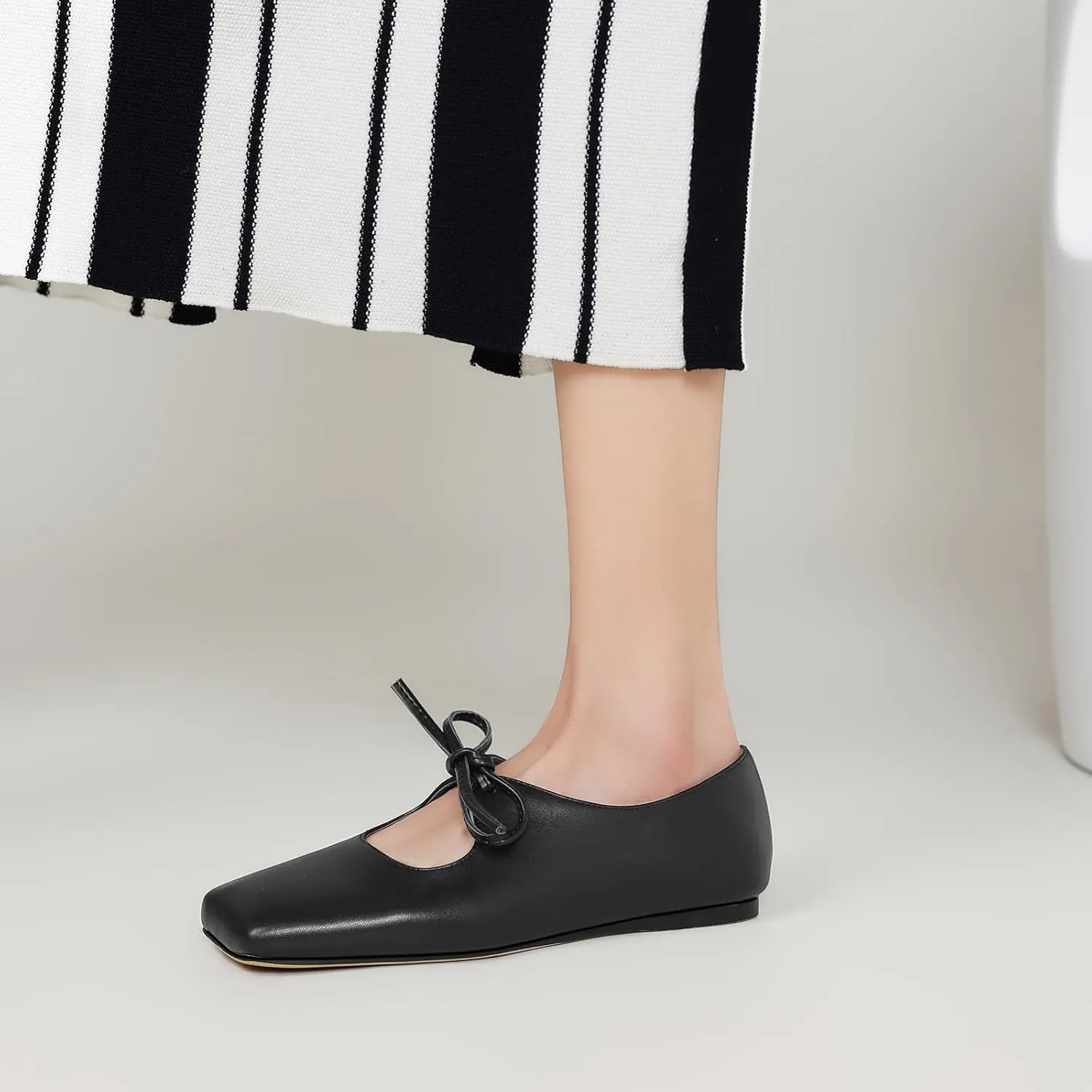 Women's Flats Soft Faux Leather Mary Jane Flats Comfortable Ballet Flats Business Casual Work Square Toe Slip On Dress Mary Jane Shoes
