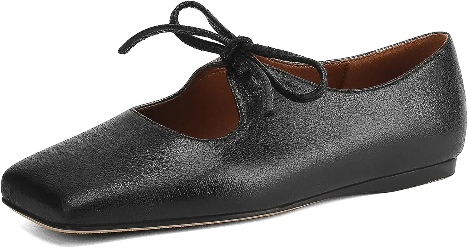 Women's Flats Soft Faux Leather Mary Jane Flats Comfortable Ballet Flats Business Casual Work Square Toe Slip On Dress Mary Jane Shoes
