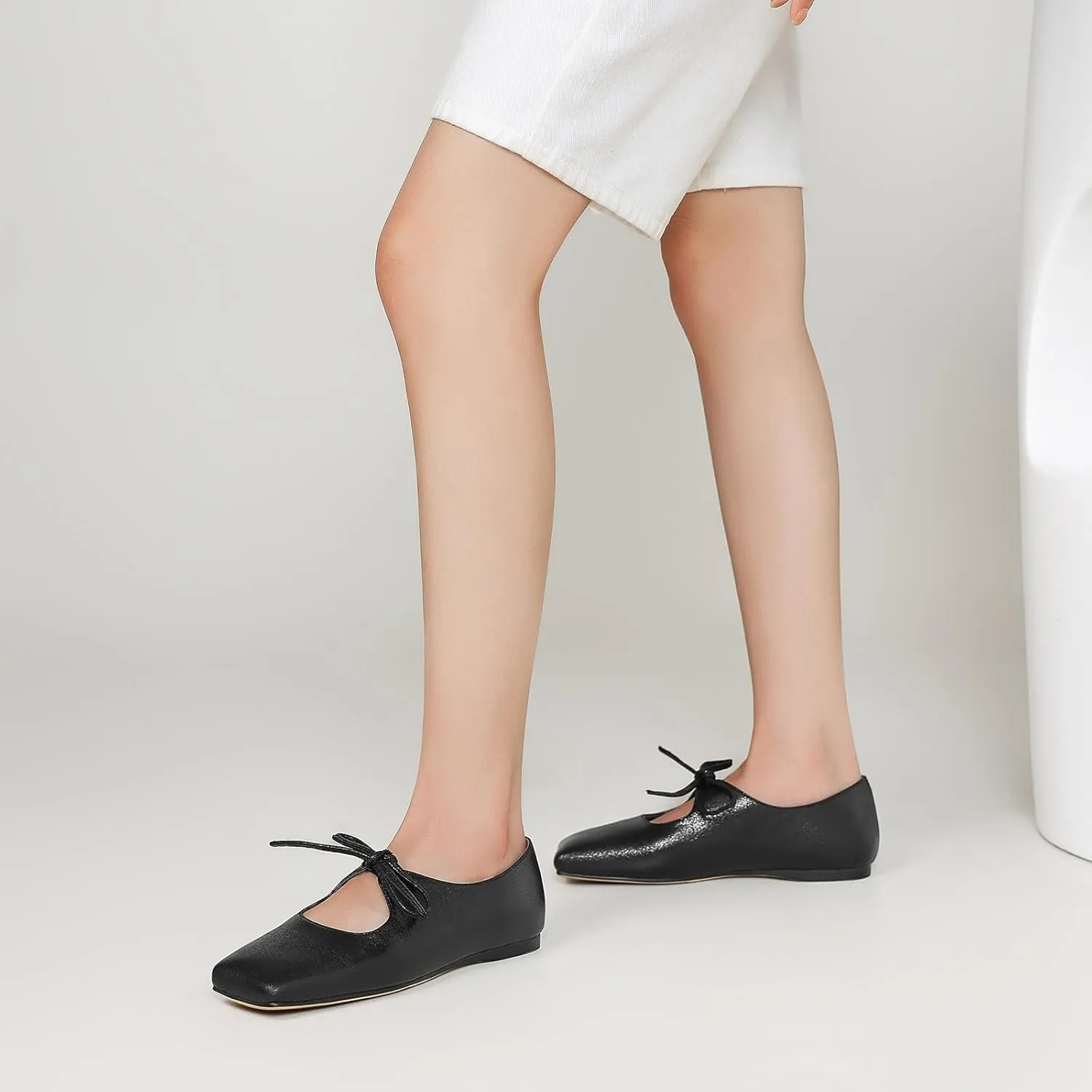 Women's Flats Soft Faux Leather Mary Jane Flats Comfortable Ballet Flats Business Casual Work Square Toe Slip On Dress Mary Jane Shoes