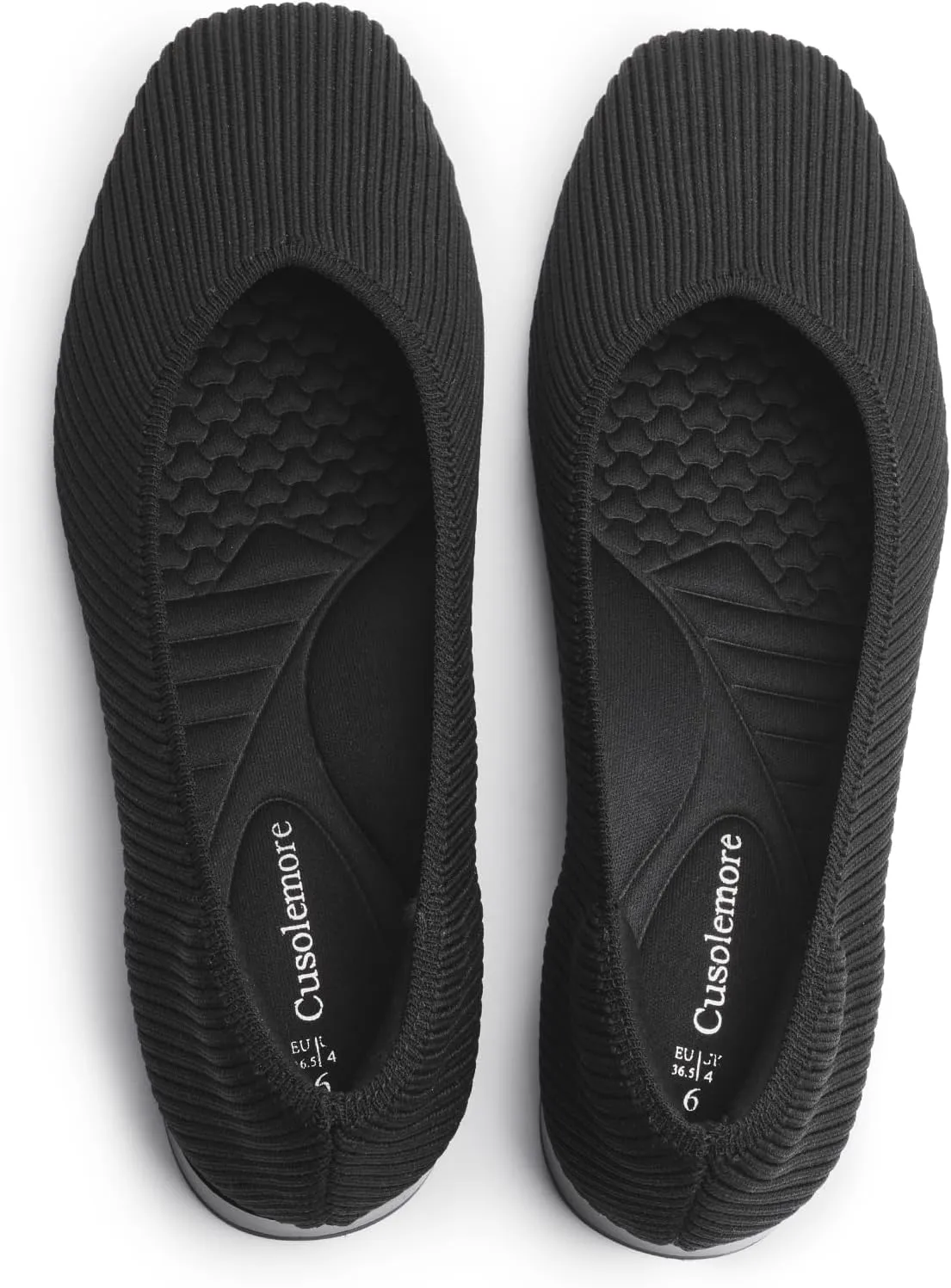 Women's Flats with Arch Support, Square Toe Ballet Flats, Comfortable Slip On Knit Dress Shoe, Anti-Loose Shoe Band Included 6-11