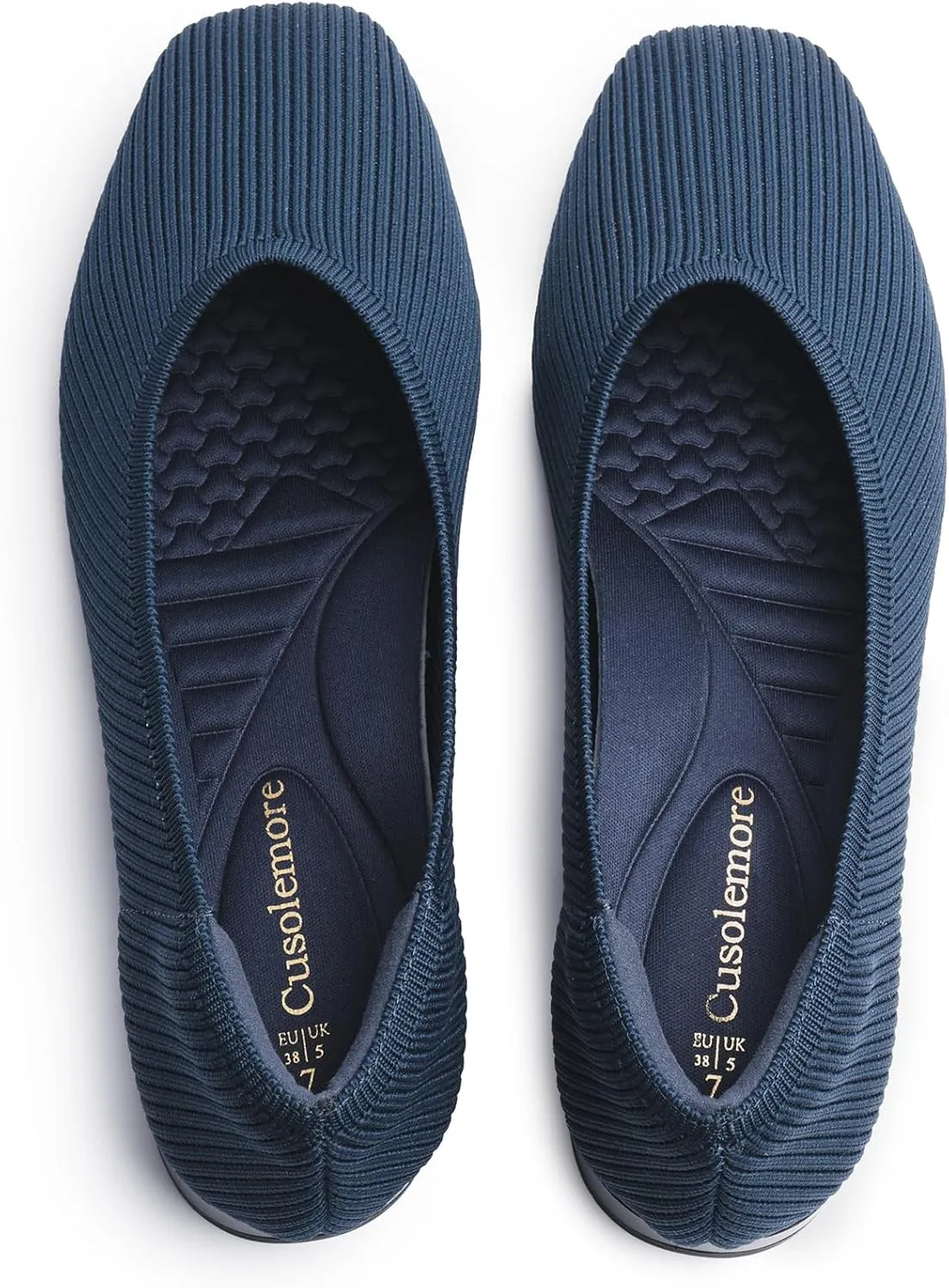 Women's Flats with Arch Support, Square Toe Ballet Flats, Comfortable Slip On Knit Dress Shoe, Anti-Loose Shoe Band Included 6-11