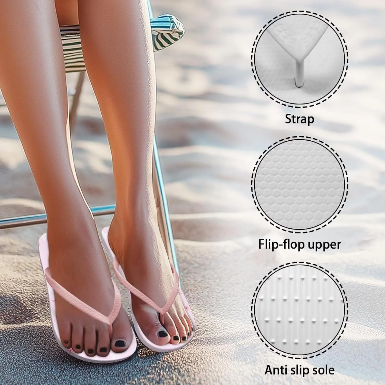 Womens Flip Flops Arch Support Comfortable Waterproof Open Toe Summer Beach Sandals Cushion Slip on Slippers Size US 5.5-9.5