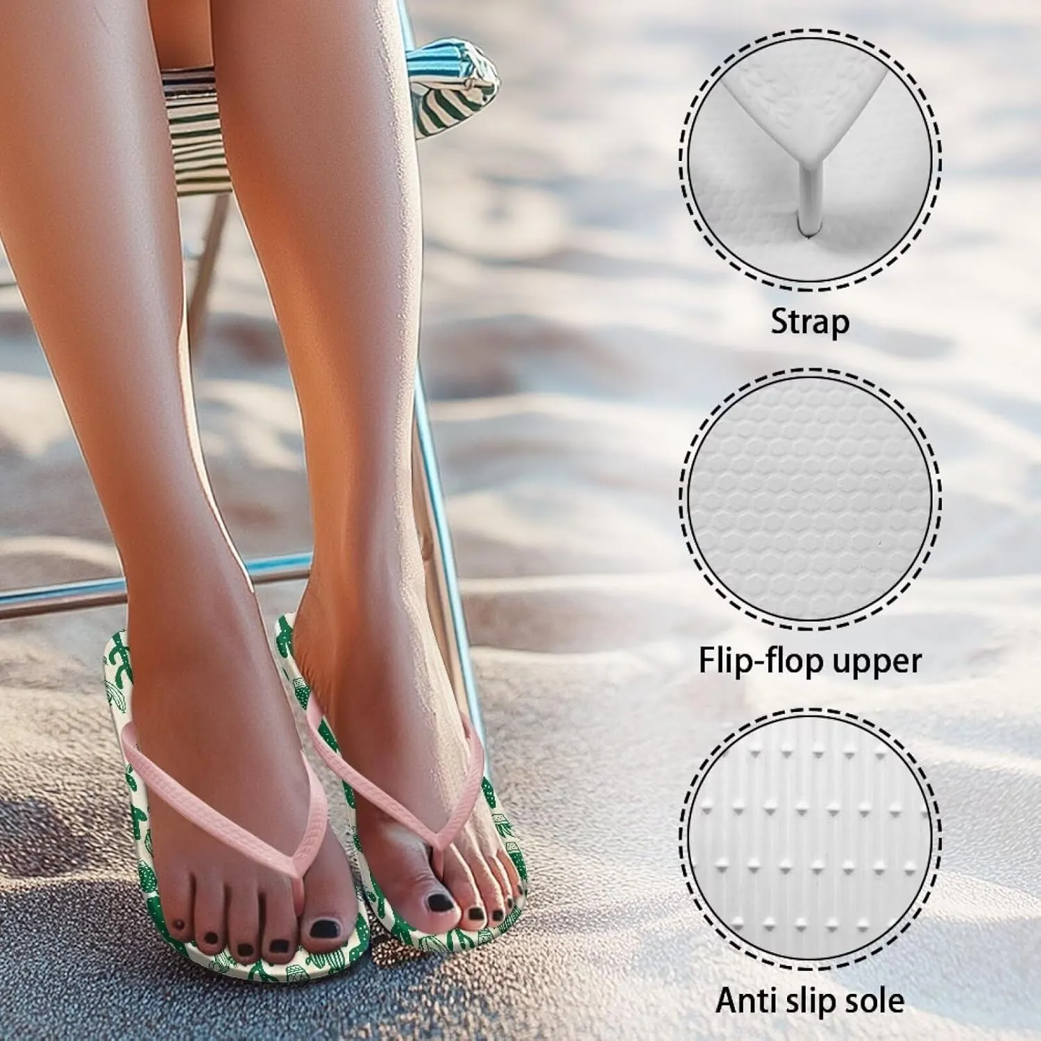 Womens Flip Flops Arch Support Comfortable Waterproof Open Toe Summer Beach Sandals Cushion Slip on Slippers Size US 5.5-9.5