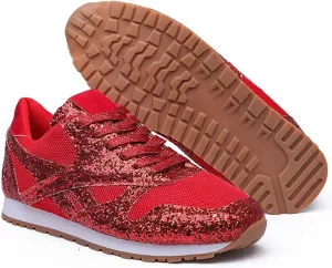 Women's Glitter Sneakers Lace up Casual Flat Sparkle Walking Shoes