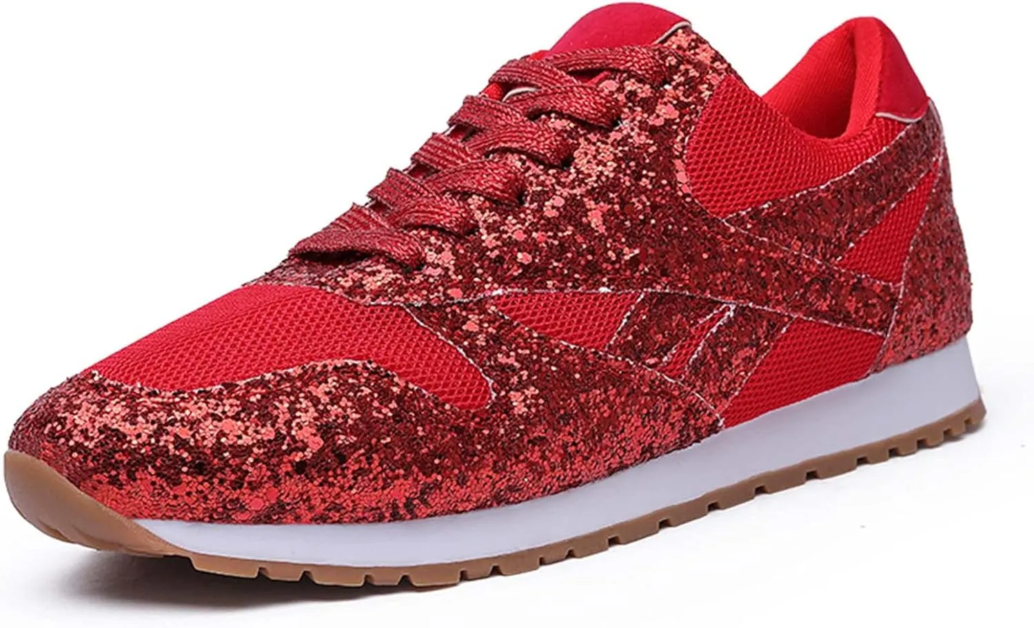 Women's Glitter Sneakers Lace up Casual Flat Sparkle Walking Shoes