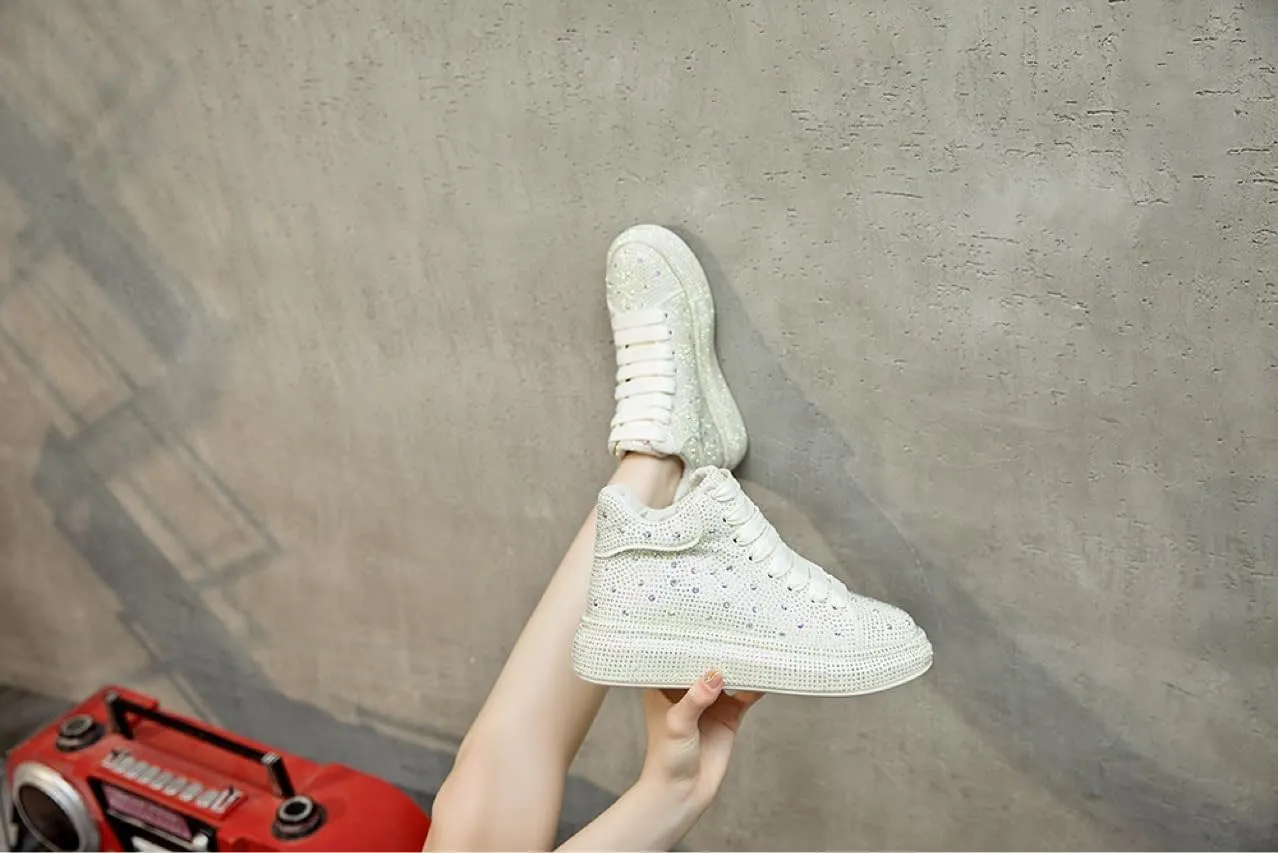 Women's High Top Fashion Sneakers Crystal Sneakers Glitter Wedding Bridal Shoes