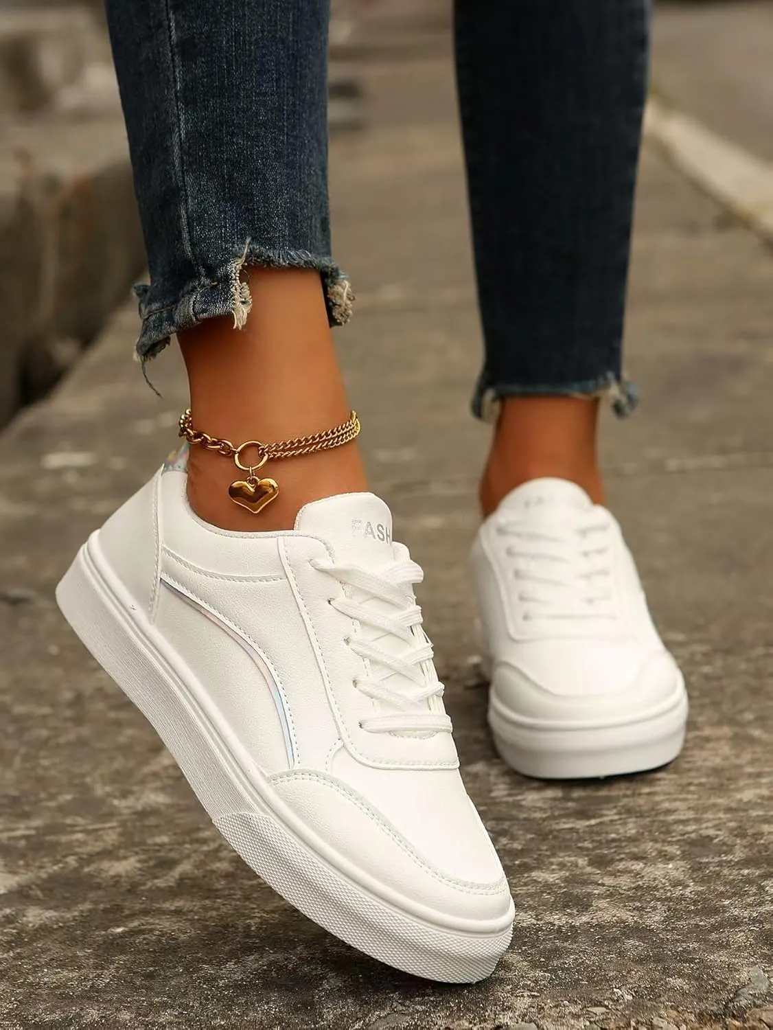 Women's Leather Platform Sneakers – Lightweight Heel Faux Leather and Sparkly Shoes for Weddings, Parties, and Everyday Fashion