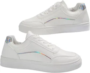 Women's Leather Platform Sneakers – Lightweight Heel Faux Leather and Sparkly Shoes for Weddings, Parties, and Everyday Fashion