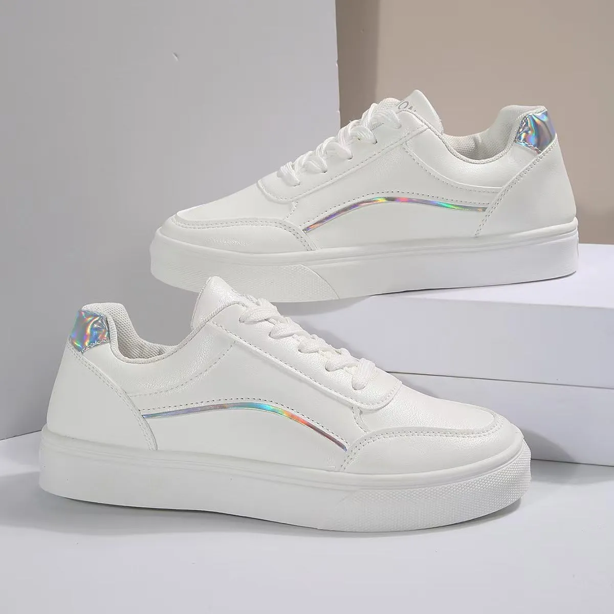 Women's Leather Platform Sneakers – Lightweight Heel Faux Leather and Sparkly Shoes for Weddings, Parties, and Everyday Fashion