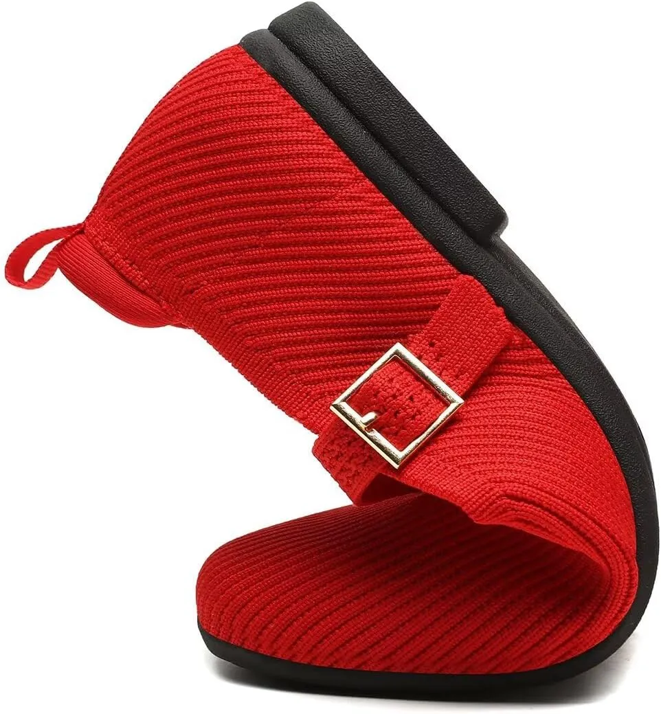 Women's Mary Jane Ballet Flats Square Toe Knit Ballerina Walking Dressy Office Slip-on Shoes with Strap
