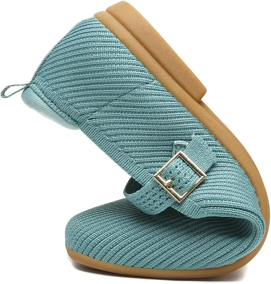 Women's Mary Jane Ballet Flats Square Toe Knit Ballerina Walking Dressy Office Slip-on Shoes with Strap