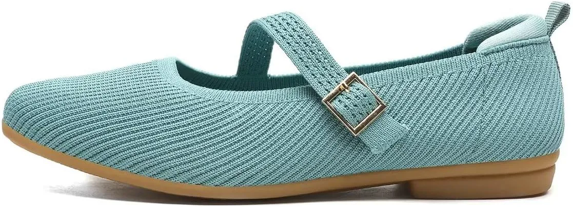 Women's Mary Jane Ballet Flats Square Toe Knit Ballerina Walking Dressy Office Slip-on Shoes with Strap
