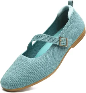 Women's Mary Jane Ballet Flats Square Toe Knit Ballerina Walking Dressy Office Slip-on Shoes with Strap