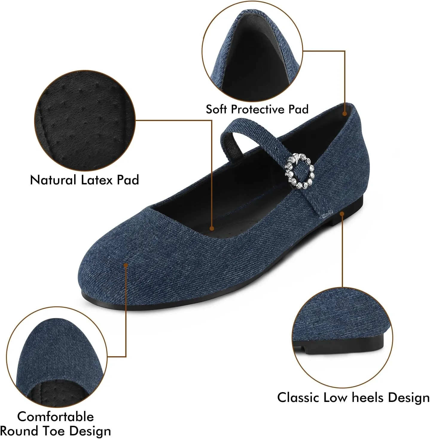 Womens Mary Jane Shoes Comfortable Strap Flats Dressy Casual Ballet Flats Shoes Floral Buckle Round Toe Black Flats Shoes for Women