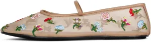 Women's Mesh Ballet Flats Embroidered Floral Mary Jane Flats Casual Comfortable Round Toe Ballerina Shoes