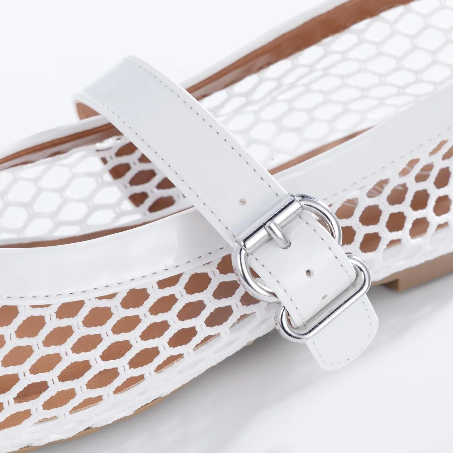 Women’s Mesh Ballet Flats – Fishnet Mary Jane Flats with Adjustable Buckle Strap, Breathable & Stylish Ballerina Shoes
