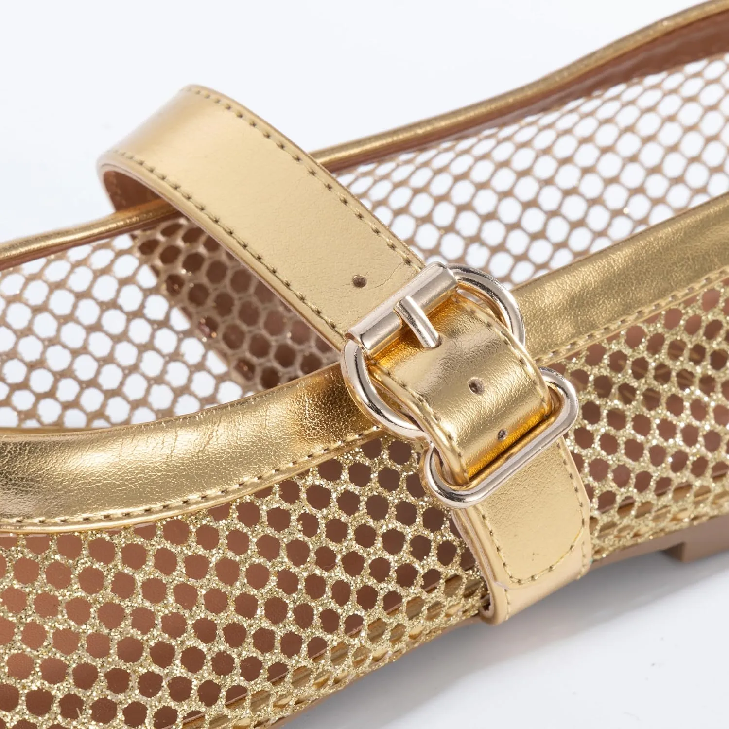 Women’s Mesh Ballet Flats – Fishnet Mary Jane Flats with Adjustable Buckle Strap, Breathable & Stylish Ballerina Shoes