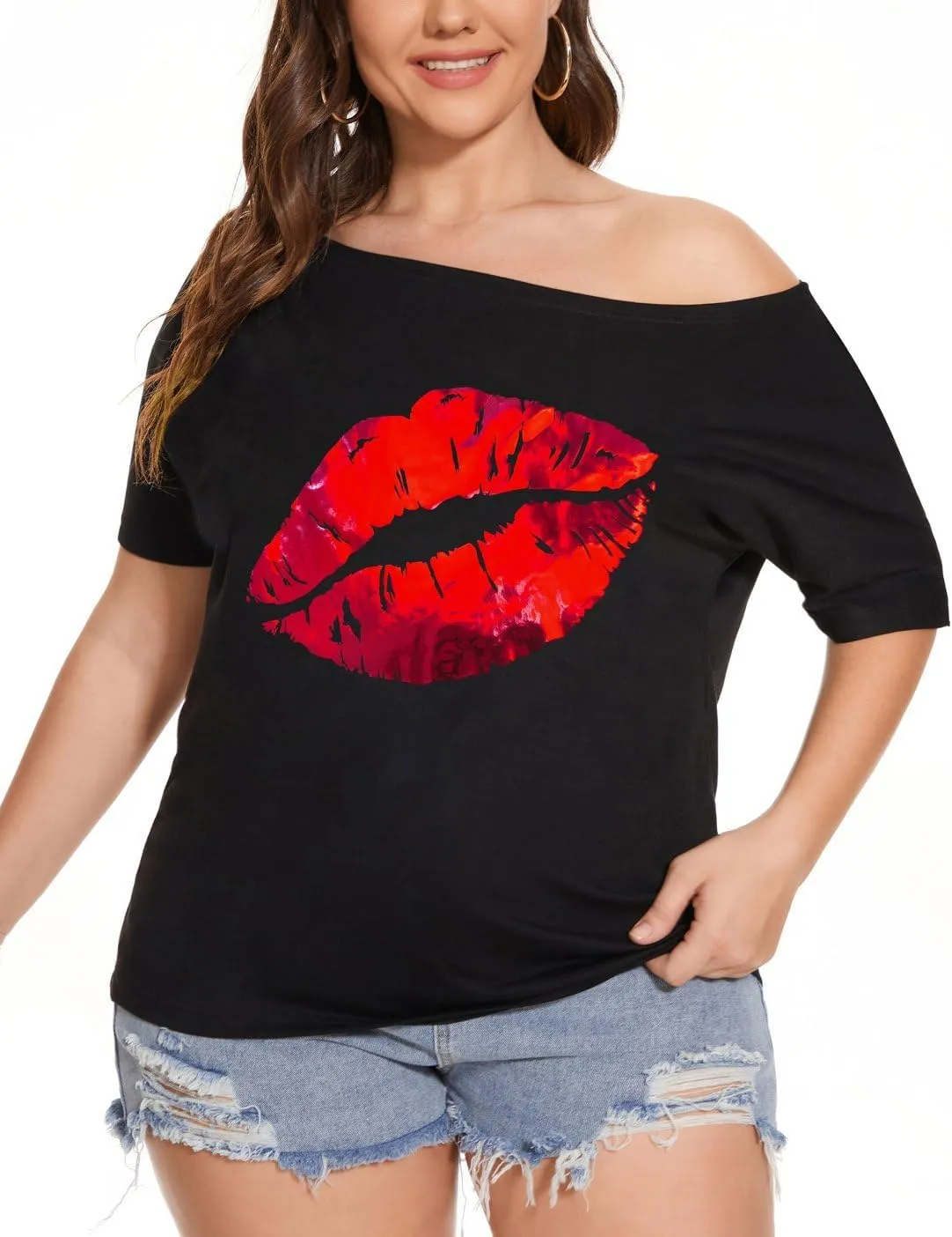 Womens Off The Shoulder Tops Shiny Shirts Short Sleeves Regular and Plus Size Dolman Metallic Tops