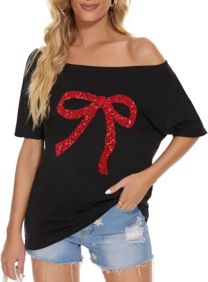Womens Off The Shoulder Tops Shiny Shirts Short Sleeves Regular and Plus Size Dolman Metallic Tops