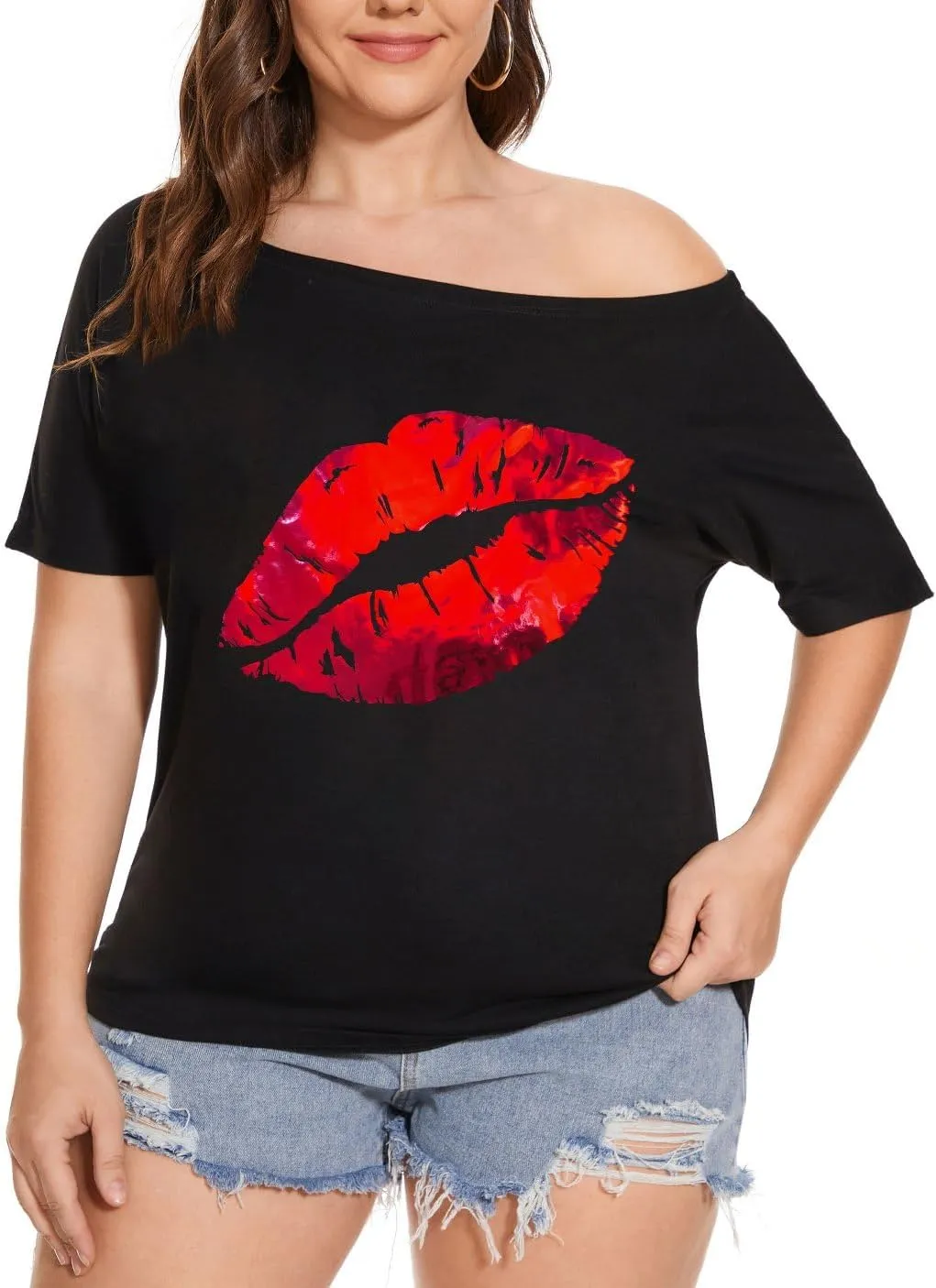 Womens Off The Shoulder Tops Shiny Shirts Short Sleeves Regular and Plus Size Dolman Metallic Tops