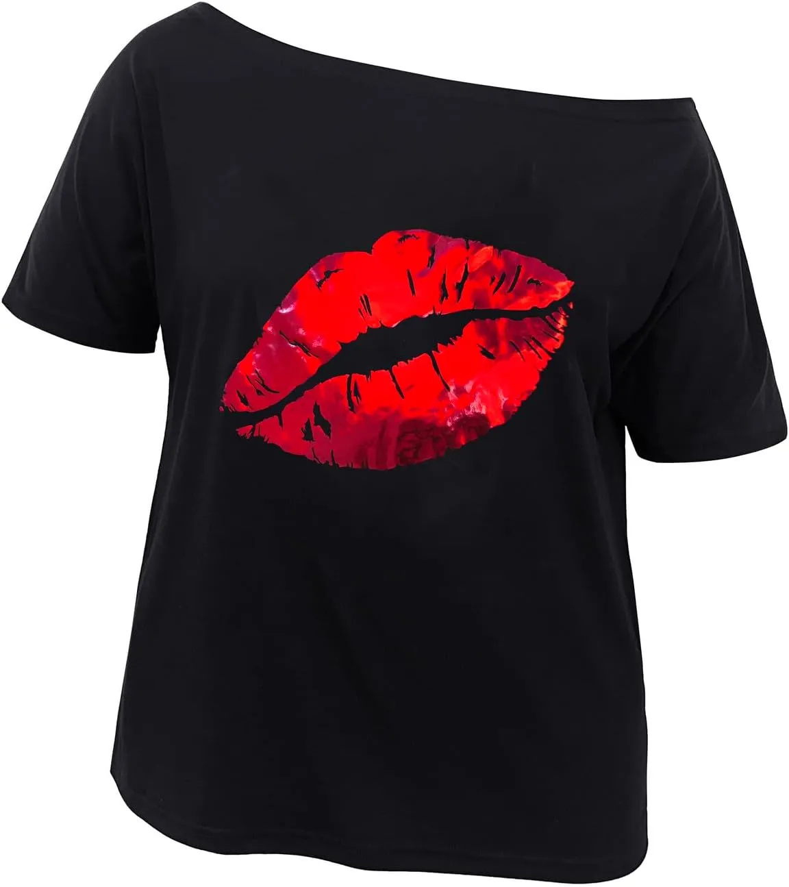 Womens Off The Shoulder Tops Shiny Shirts Short Sleeves Regular and Plus Size Dolman Metallic Tops