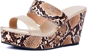 Womens Open Toe Fashion Slip On Platform Casual Wedge High Heel Heeled Dressy Sandals Leopard Anti-Slip Comfortable Sandals