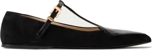 Women's Patent Leather & Suede Ballet Flats - Pointed Toe T-Strap Mary Jane Shoes, Breathable Office Ballerinas for Work, Casual, Daily Wear