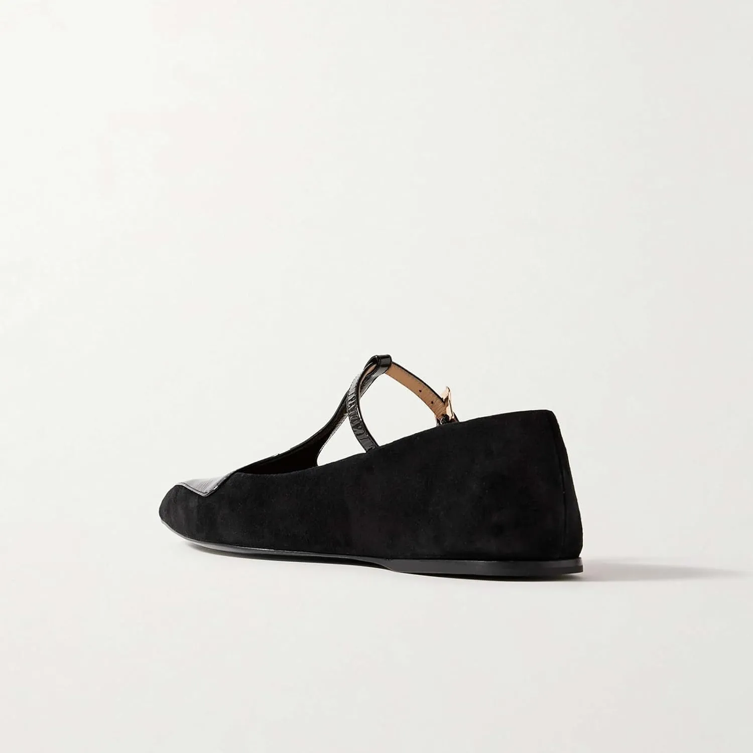 Women's Patent Leather & Suede Ballet Flats - Pointed Toe T-Strap Mary Jane Shoes, Breathable Office Ballerinas for Work, Casual, Daily Wear