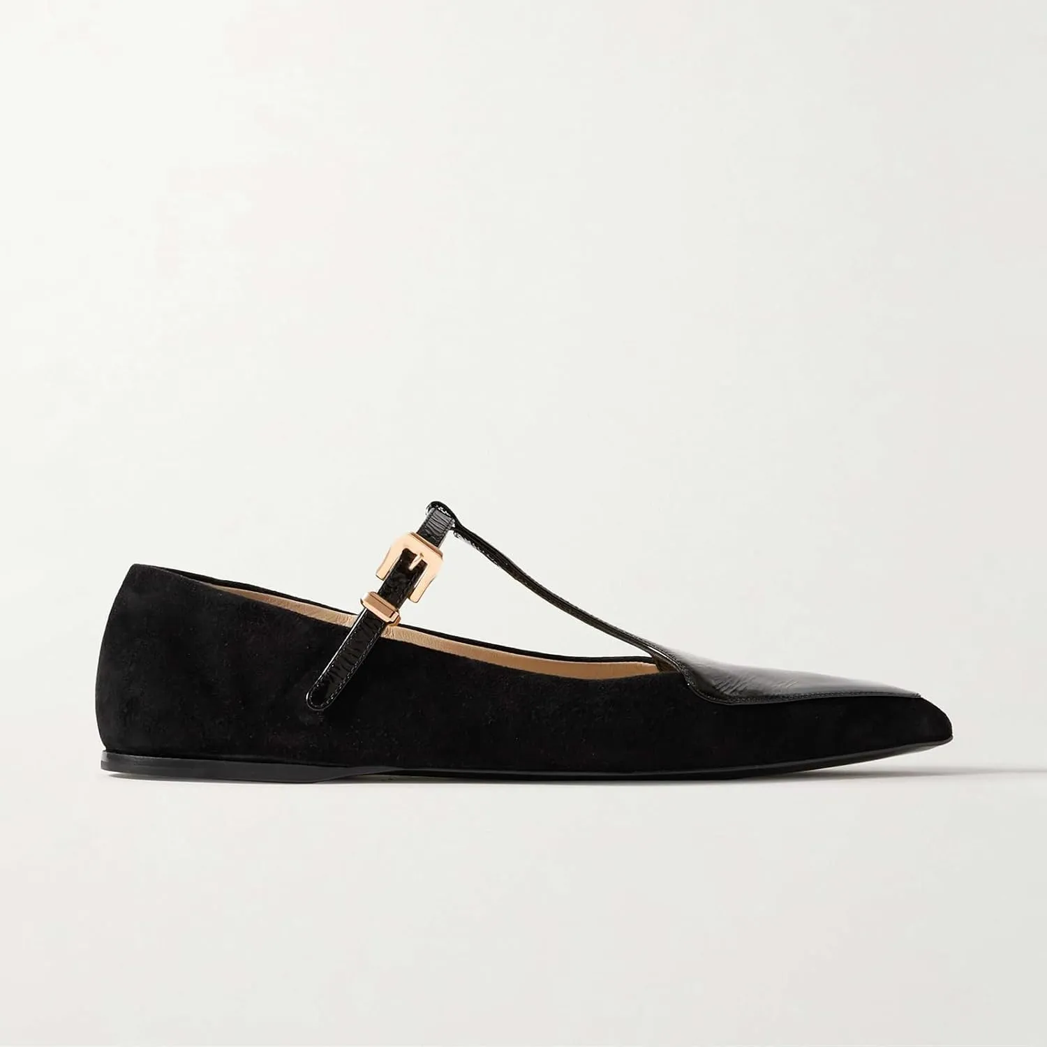 Women's Patent Leather & Suede Ballet Flats - Pointed Toe T-Strap Mary Jane Shoes, Breathable Office Ballerinas for Work, Casual, Daily Wear