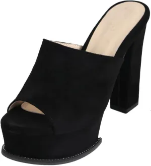 Women's Peep Toe Platform Chunky Block High Heels Sandals Fashion Slip On Mules Dressy Heeled Sandal